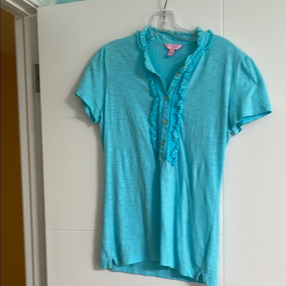 Medium blue Lilly Pulitzer Ruffle Button-Up Top